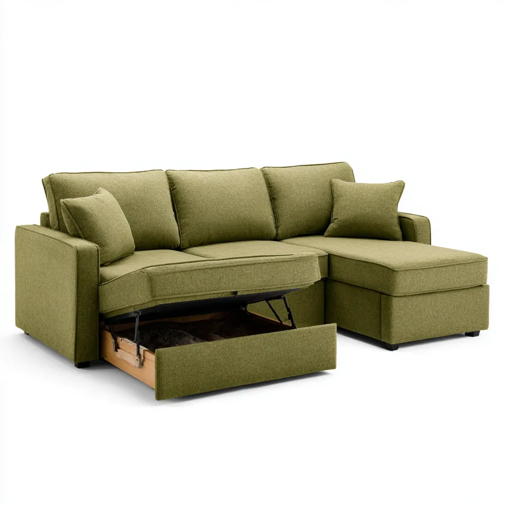 Ecksofa mit Stauraum aus Stoff 230x150x85 cm - Olivgrün - Moderner Stil