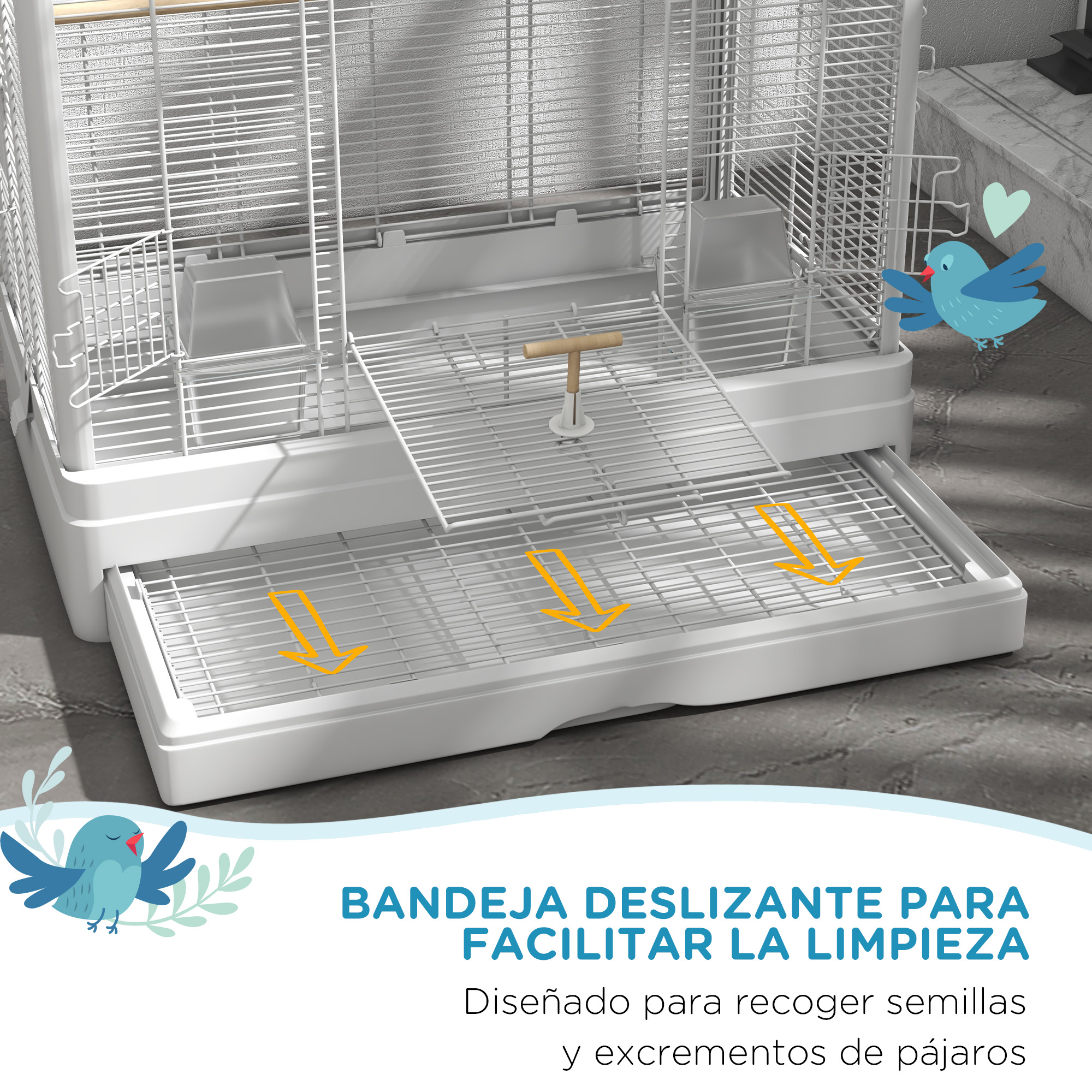 Gaiola PawHut para pássaros, 61x36,5x98 cm, com portas, poleiros, bandeja removível, comedouros e alças. Ideal para calopsitas, periquitos, canários e canários. Cor branca.