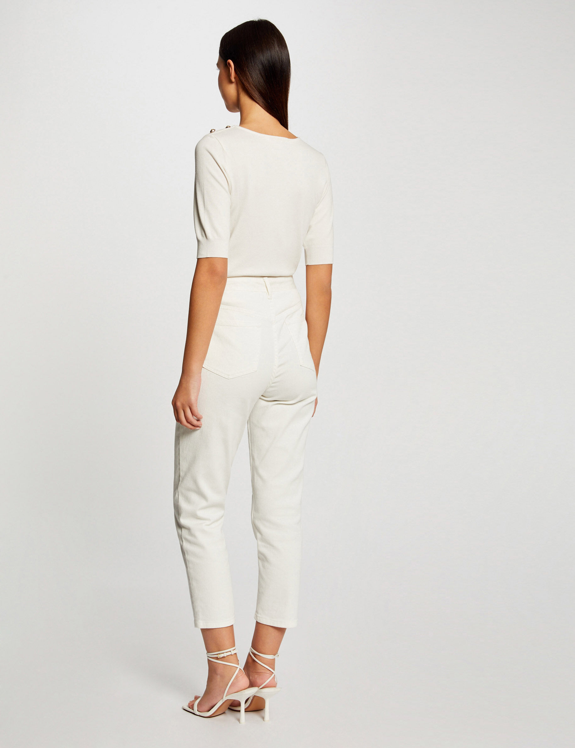 Pull manches 3/4 avec boutons ivoire femme - ivoire