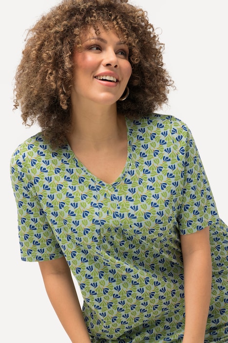 T-Shirt, Zierfalten, A-Linie, V-Ausschnitt, Halbarm