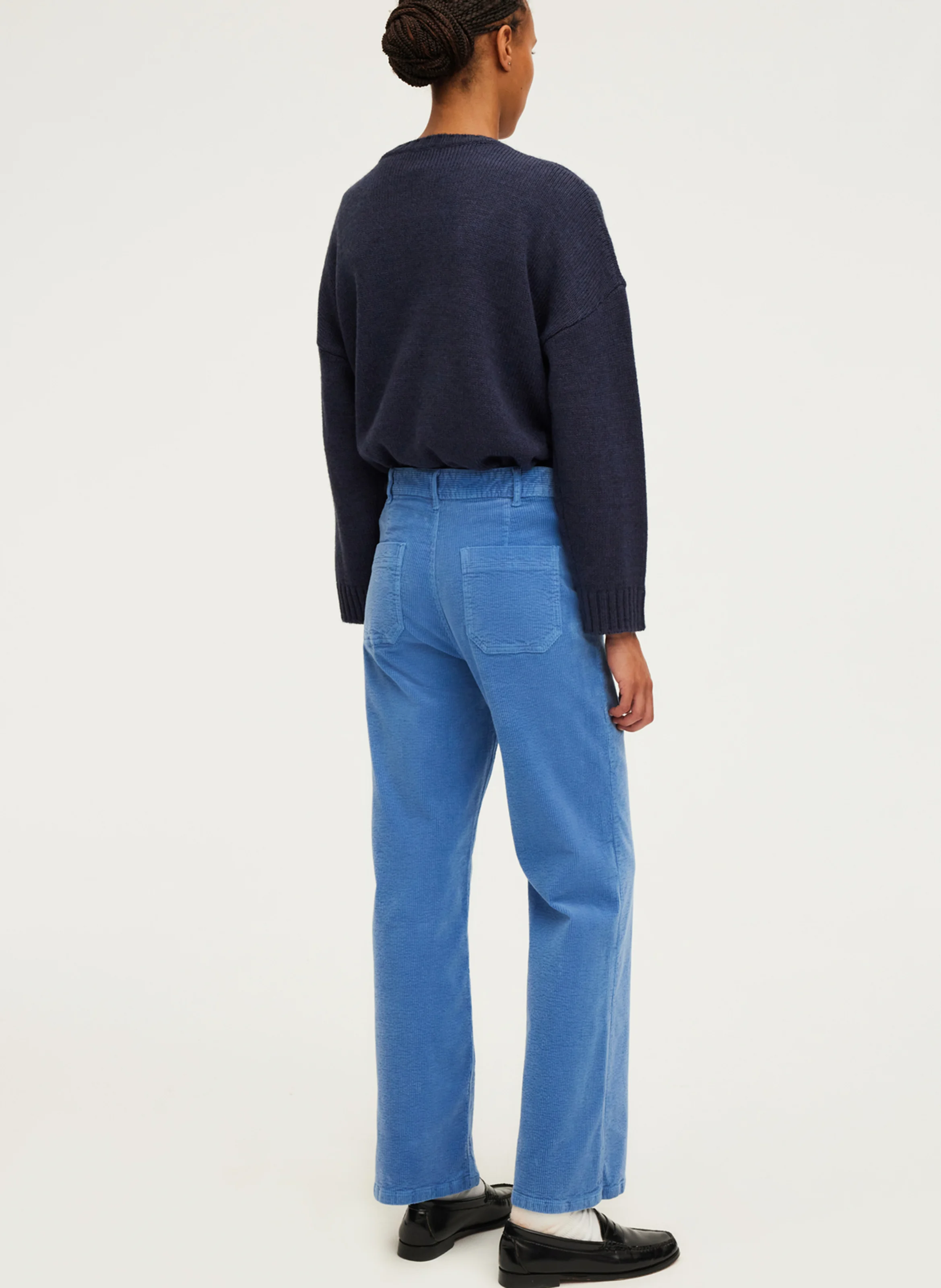 NANETTE - Pantalon droit en velours beige de coton | Bleu