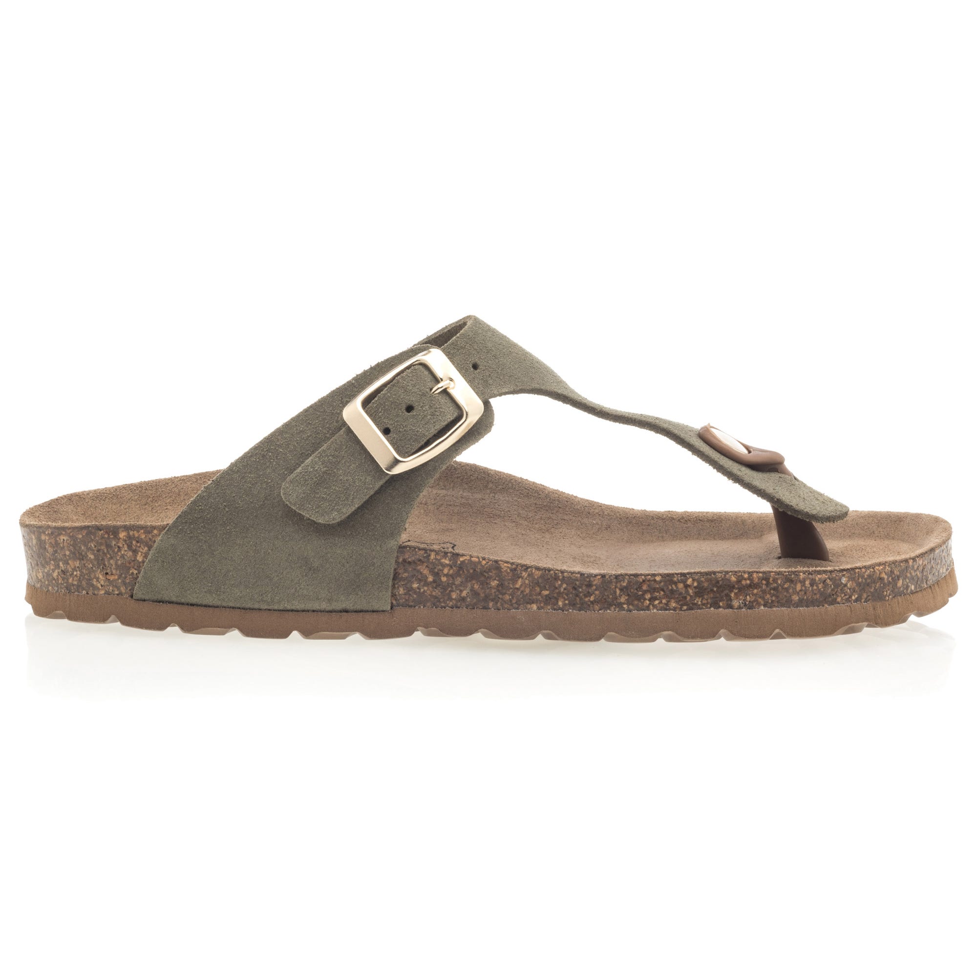 Mules semelle liège Femme en cuir kaki