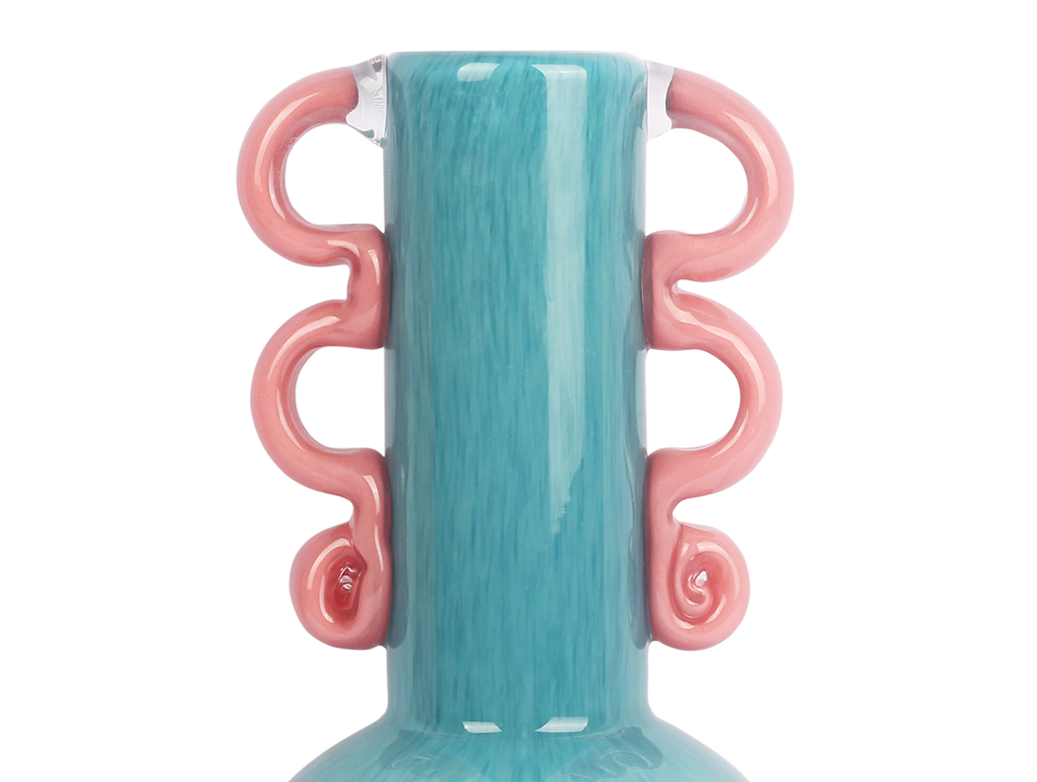 Vase Fiesta glass medium turquoise blue, pink handles
