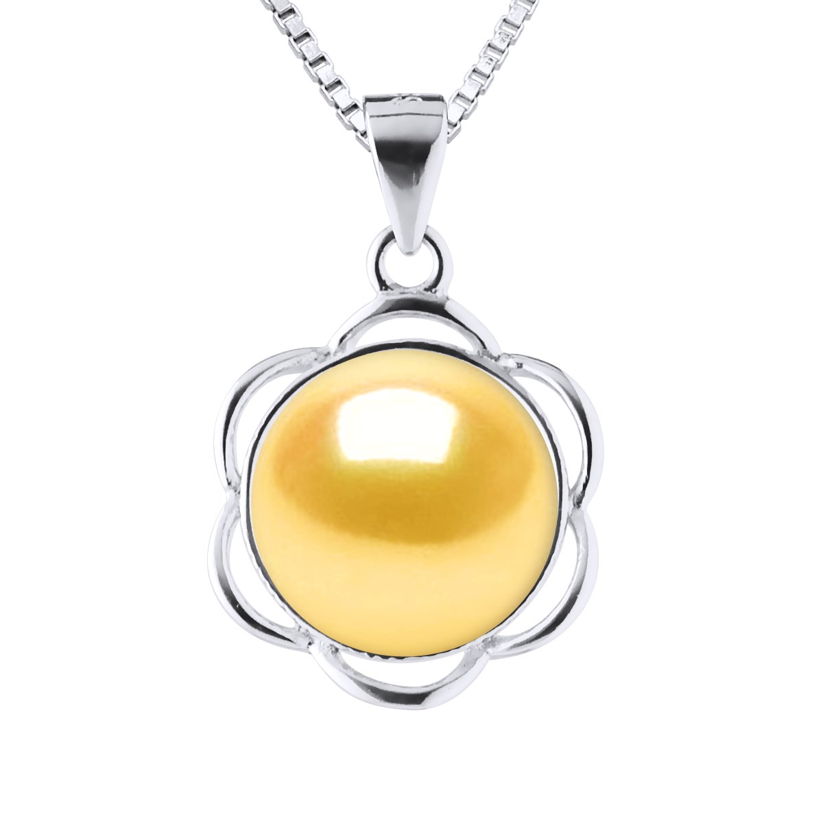 Collier PETALES Perle d'Eau Douce 9-10 mm Dorée Argent 925