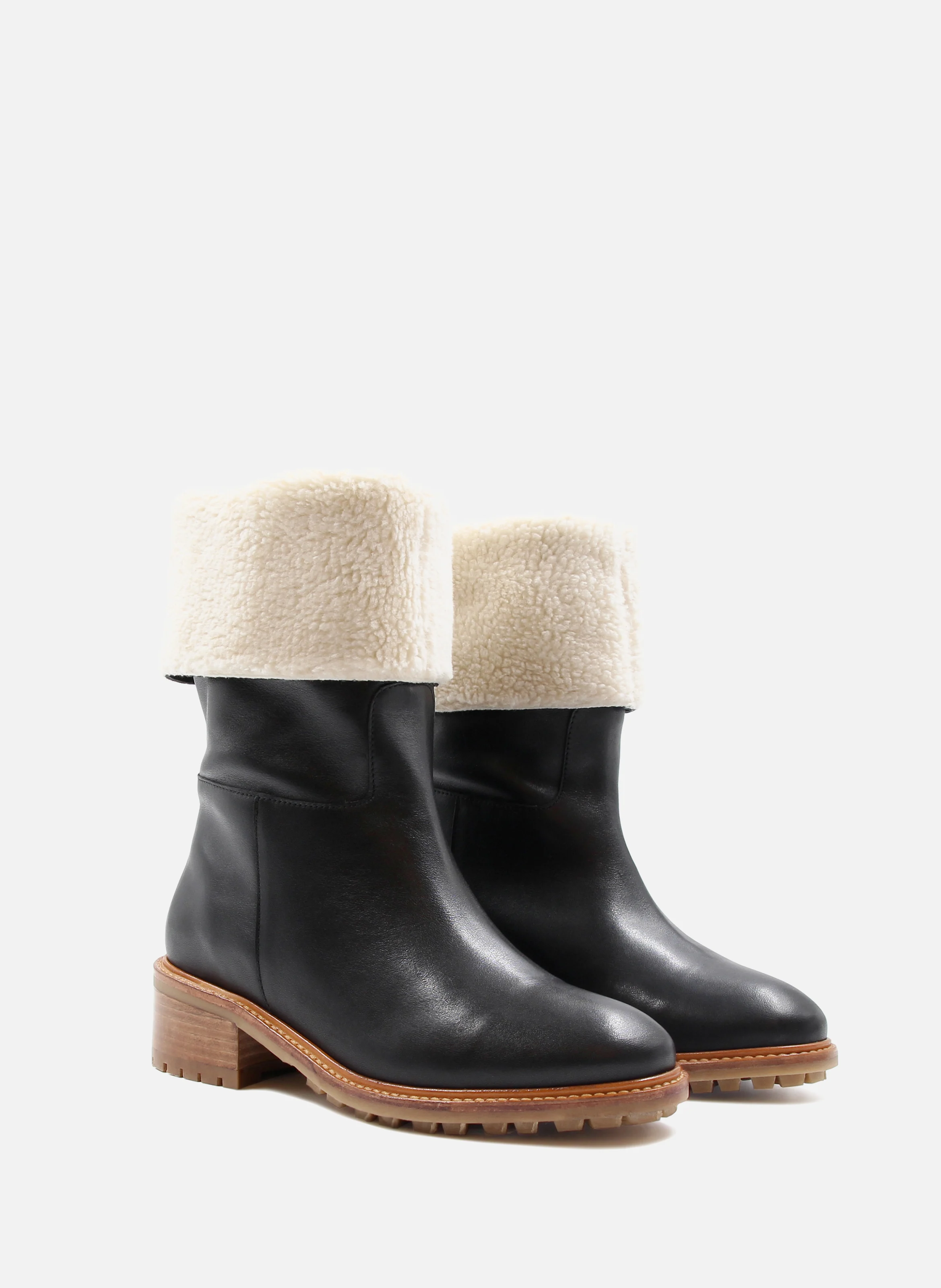 Bottes fourrées cuir lisse | Noir