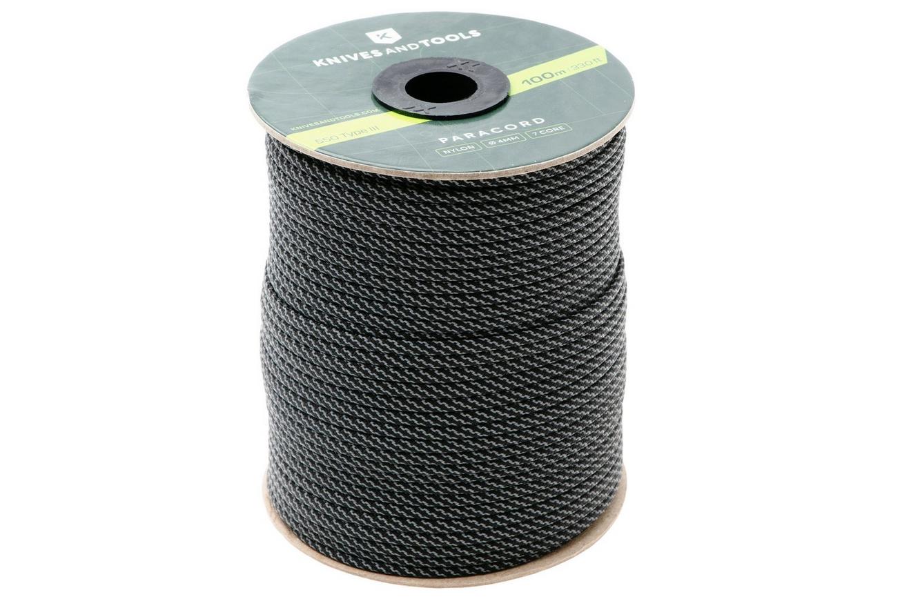 Knivesandtools 550 Paracord Type III, Super Reflective Black Twist, 330ft (100 m)