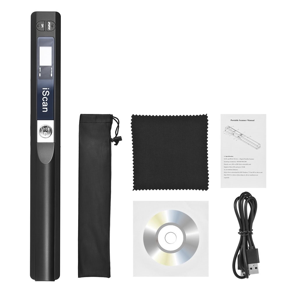 Portabler A4 Handscanner 900DPI Auflösung S/W und Farbe (PDF/JPEG) mit MicroSD Slot   Aufbewahrungstasche - Schwarz