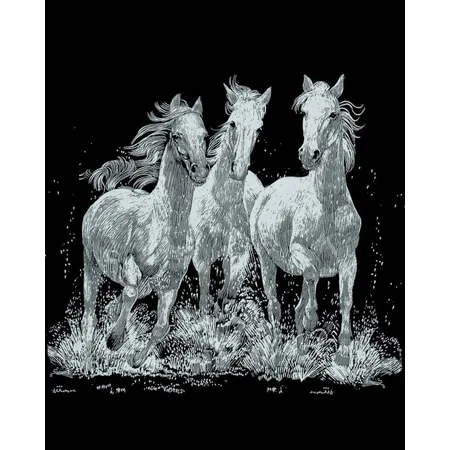 Mammut Kratzbild Set Wildpferde, silber, glänzend
