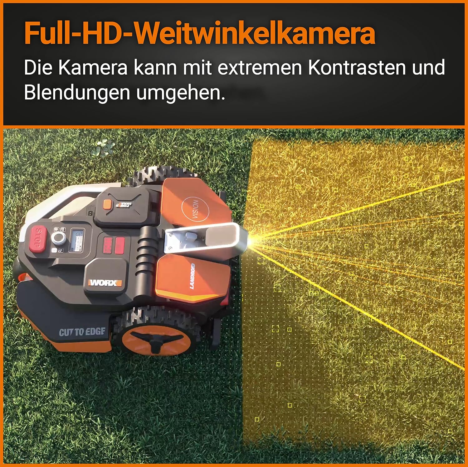Aktionspaket - Mähroboter + Garage: WORX Landroid Vision M800 intelligenter Mähroboter WR208E.1 ohne Begrenzungskabel inkl. WA0821 Mährobotergarage