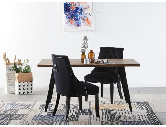 LIFE INTERIORS - Windsor - lot de 6 chaises capitonnées en velours noir - sty...