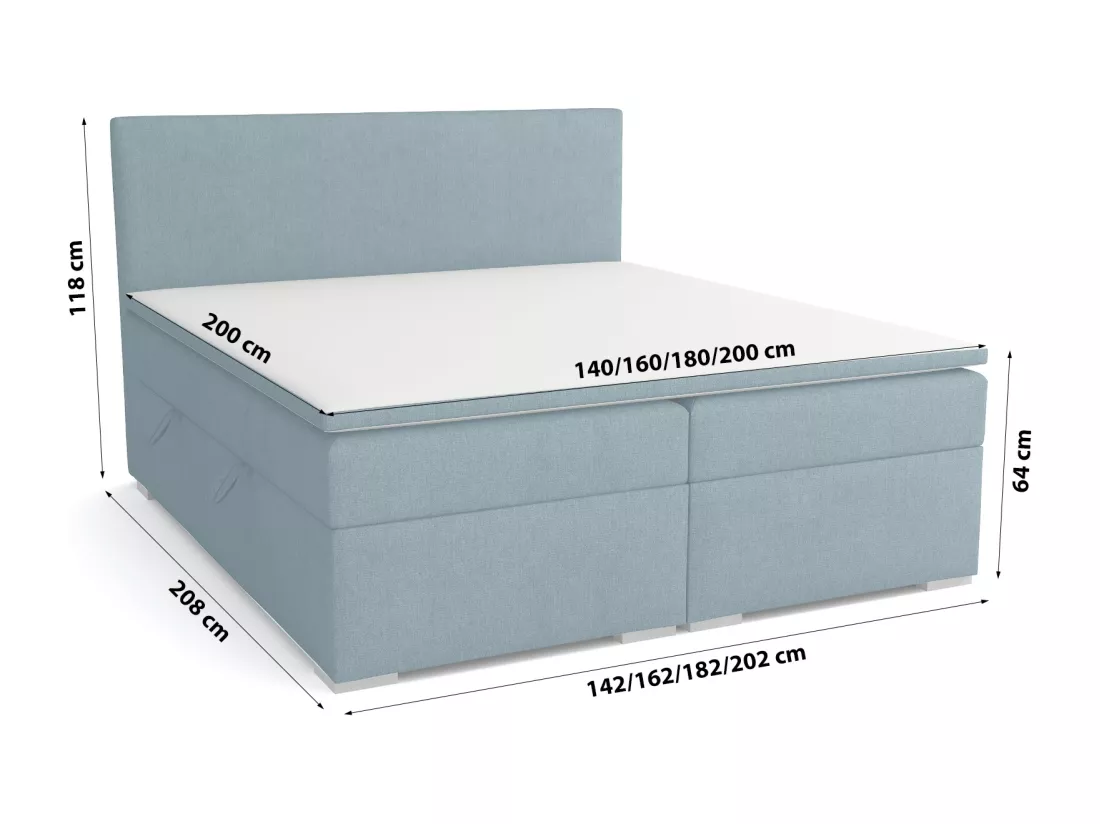 LIT BOXSPRING avec surmatelas Ennis 160x200 cm, Lux 30 (Bleu-vert)