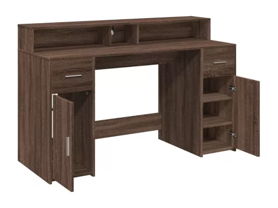 Bureau et lumières LED chêne marron bois d'ingénierie