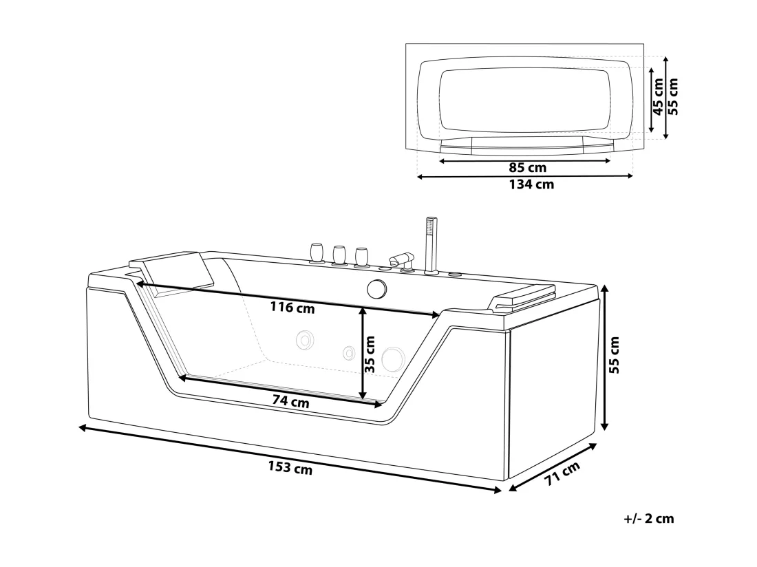 Baignoire balnéo blanche 153 x 71 cm avec LED SAMANA