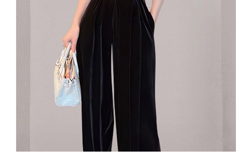 Aurora - Lange mouwen, V-hals, fluwelen jumpsuit met wijde pijpen