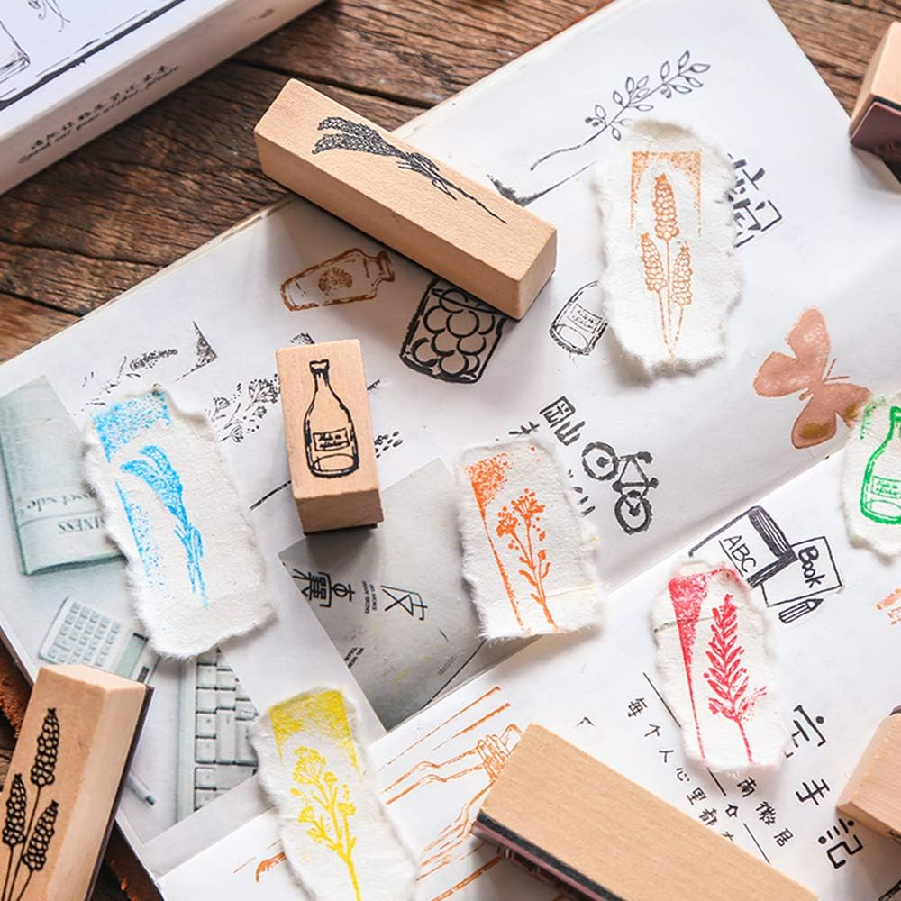 (8er Set) Holz Stempel DIY Glückwunschkarten / Einladungskarten / Brief Dekoration Vintage Blumen Stempel