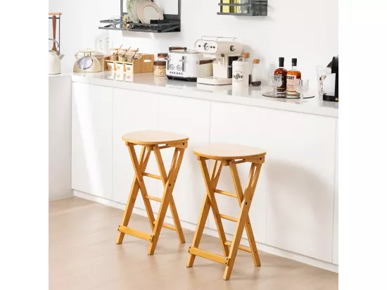 Lot de 2 tabourets de bar pliants en bambou, avec repose-pieds poignées, 36 x 33 x 61 cm