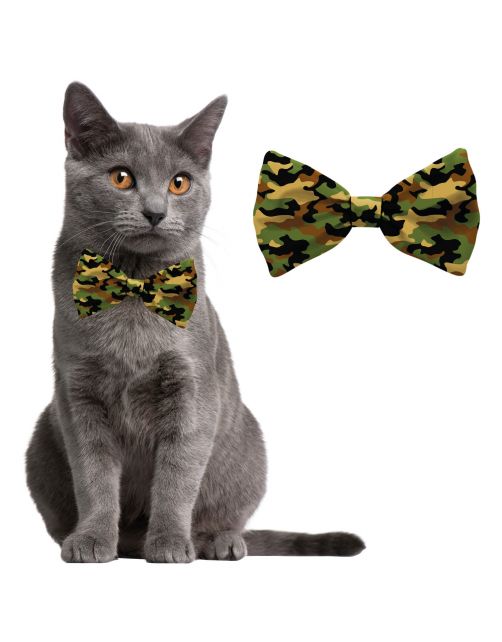 Plenty Gifts Bow Tie Cat Army - Cadeau - 4x12x1 cm Groen Zwart S