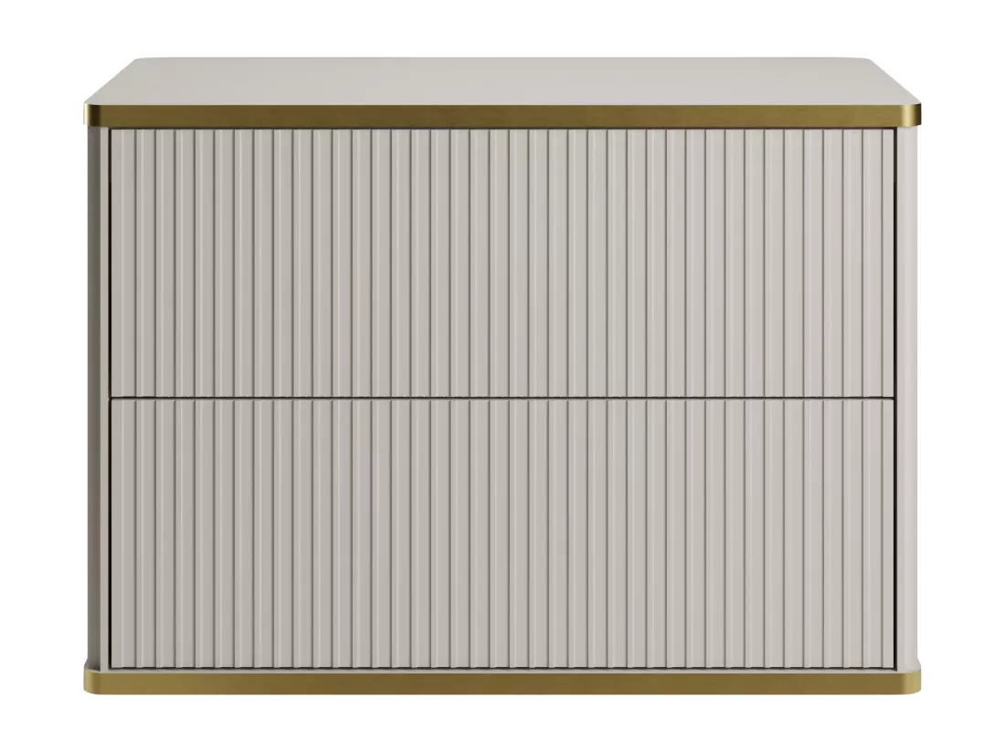 Meuble sous vasque suspendu strié liseré doré - Beige - L80 cm - KELIZA