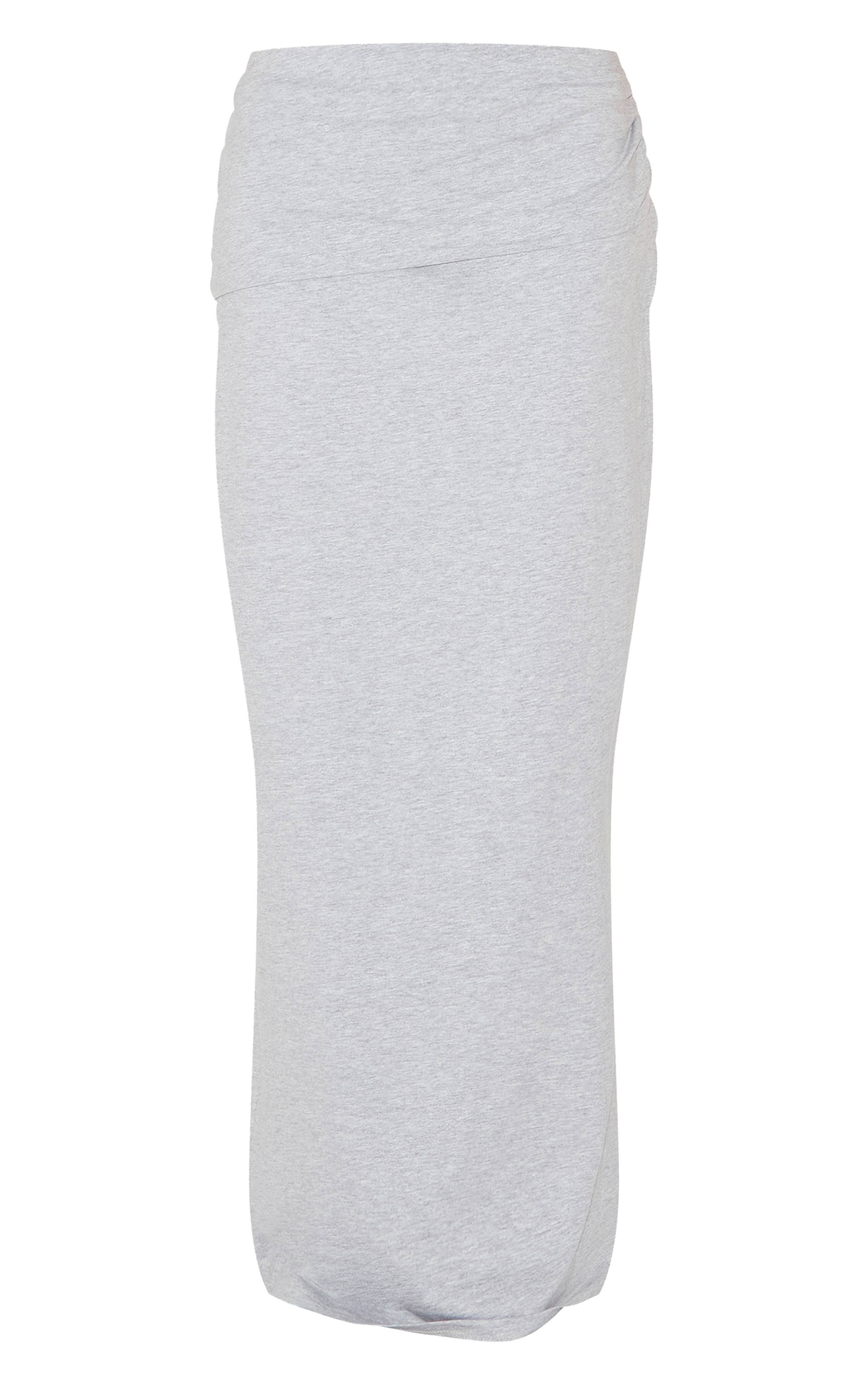 Gris Chiné Jupe Longue En Coton À Taille Repliée
