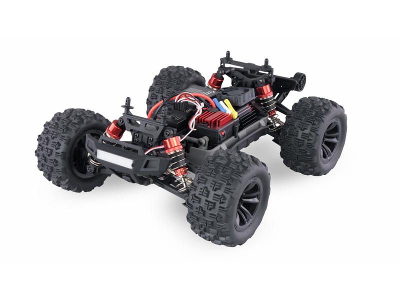 Amewi Monster Truck Hyper GO Brushless 4WD, Blau/Rot, 1:16, Off-Road RC Modellauto mit Allradantrieb und 45 km/h Höchstgeschwindigkeit