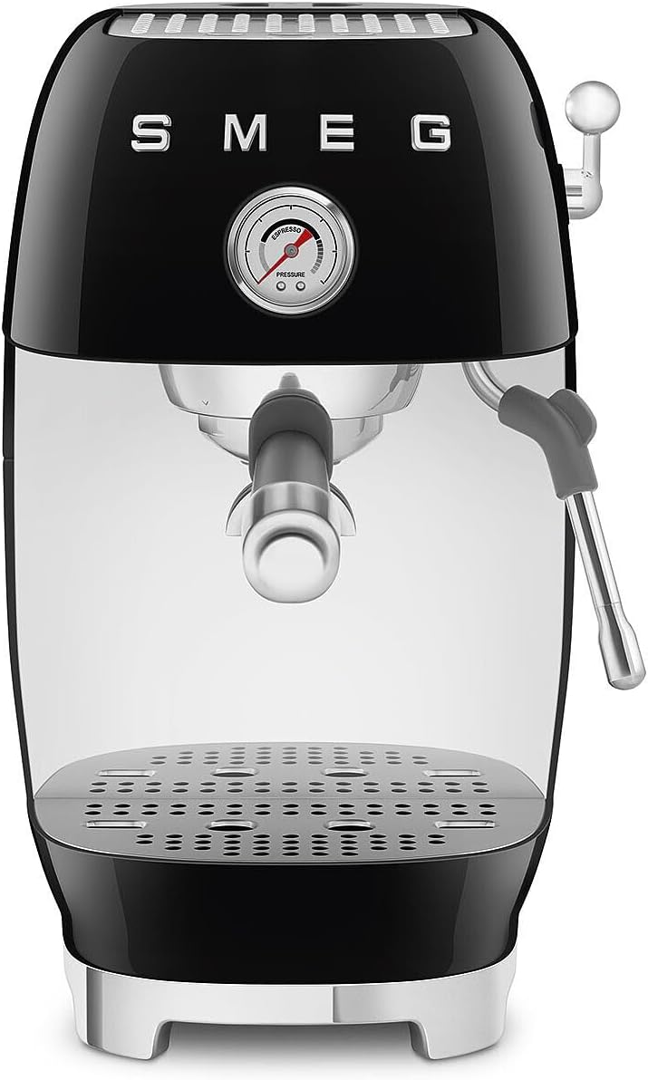 Smeg, ECF03BLEU Manuelle Espressomaschine, Thermoblock, Cold Brew, Dampfdüse und Manometer, 1,4 l Tank, 1650 W, Schwarz