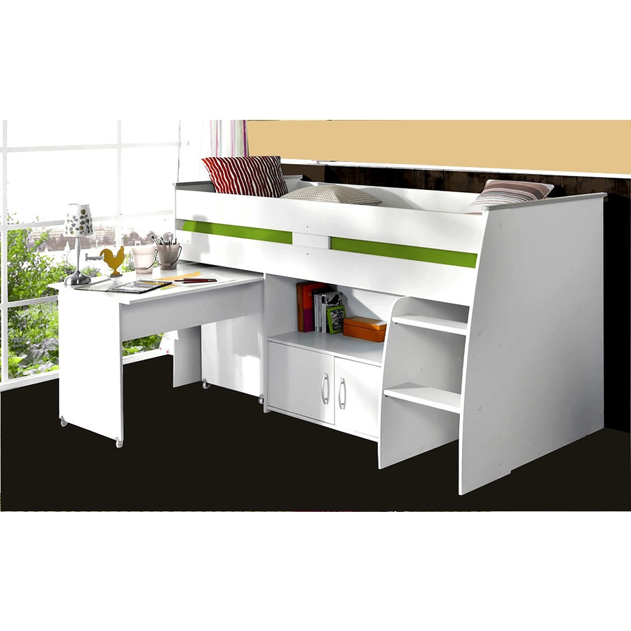 Parisot Multifunktionshochbett mit Schreibtisch Reverse 1 Weiß