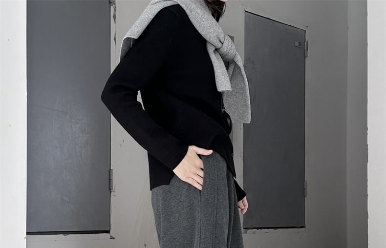 SIMPLE BLACK - Hoge taille effen wijde broek