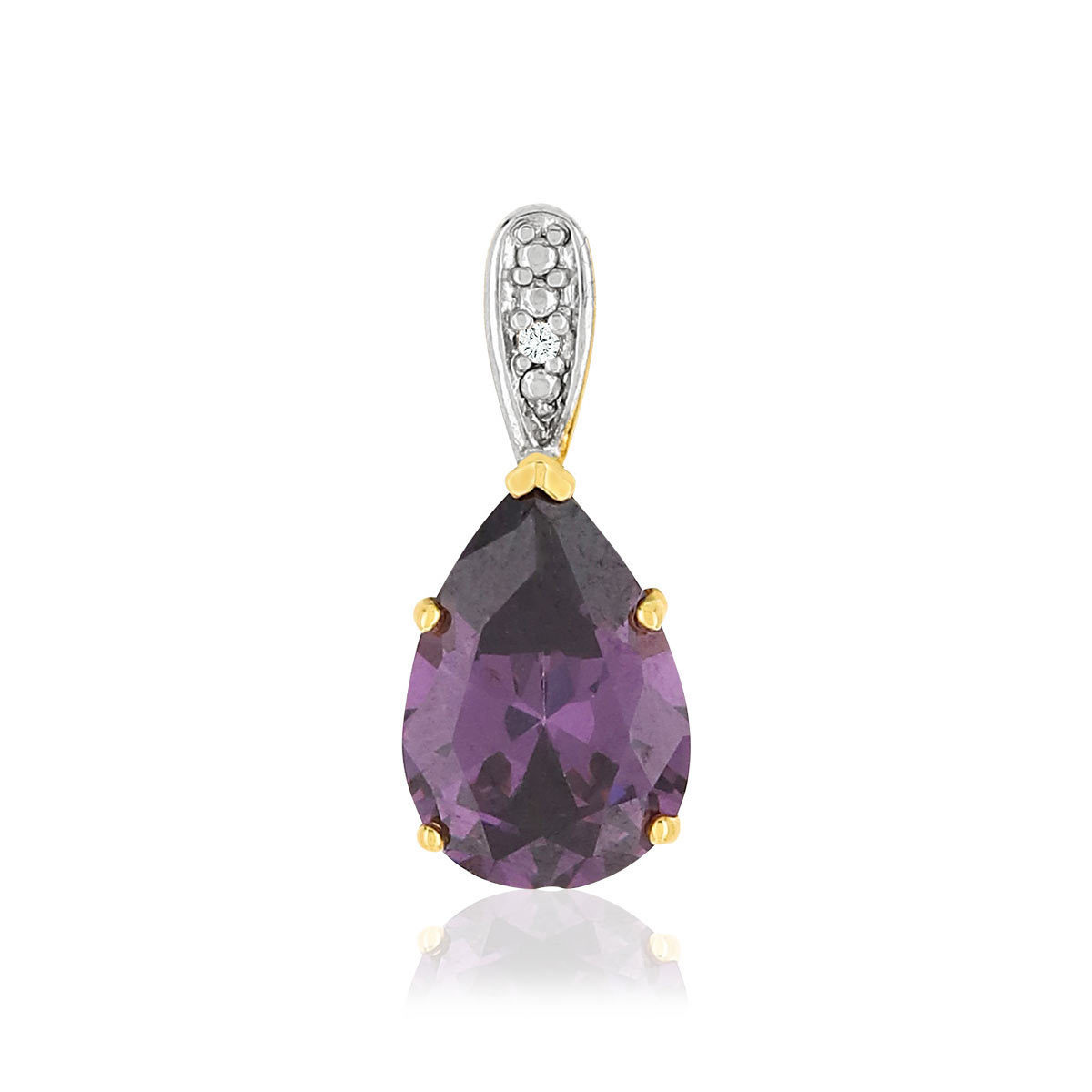 Pendentif or 375 2 tons améthyste taille poire et diamant