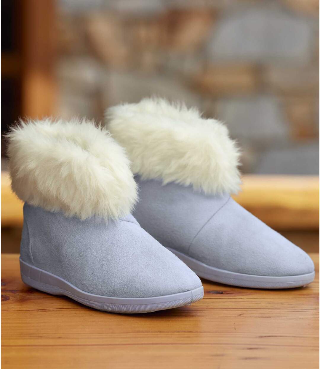 Chaussons Montants Suédine et Fausse Fourrure