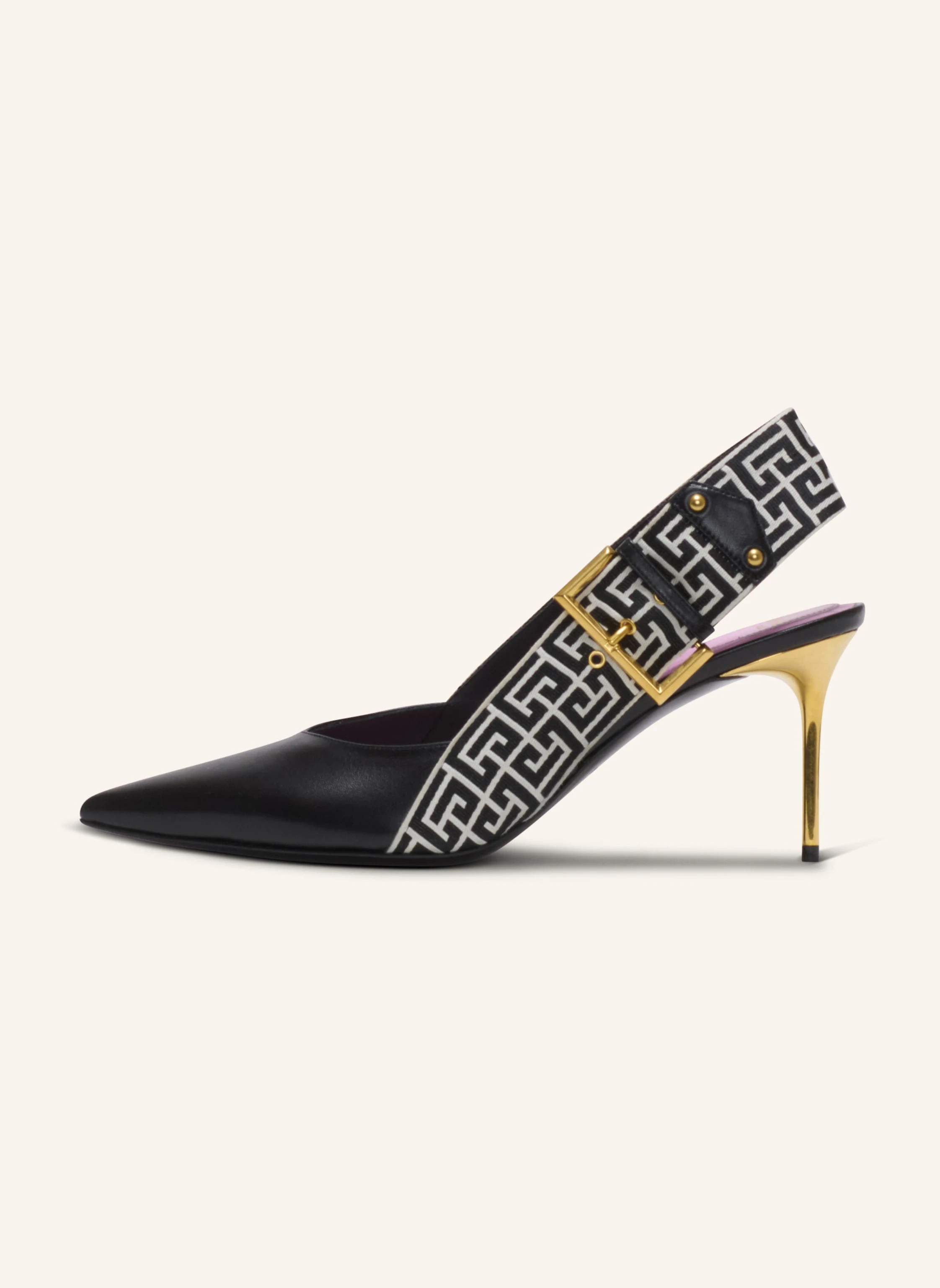 BALMAIN Slingbacks Ruby mit Absätzen aus Kalbsleder und Monogramm PB Labyrinthe