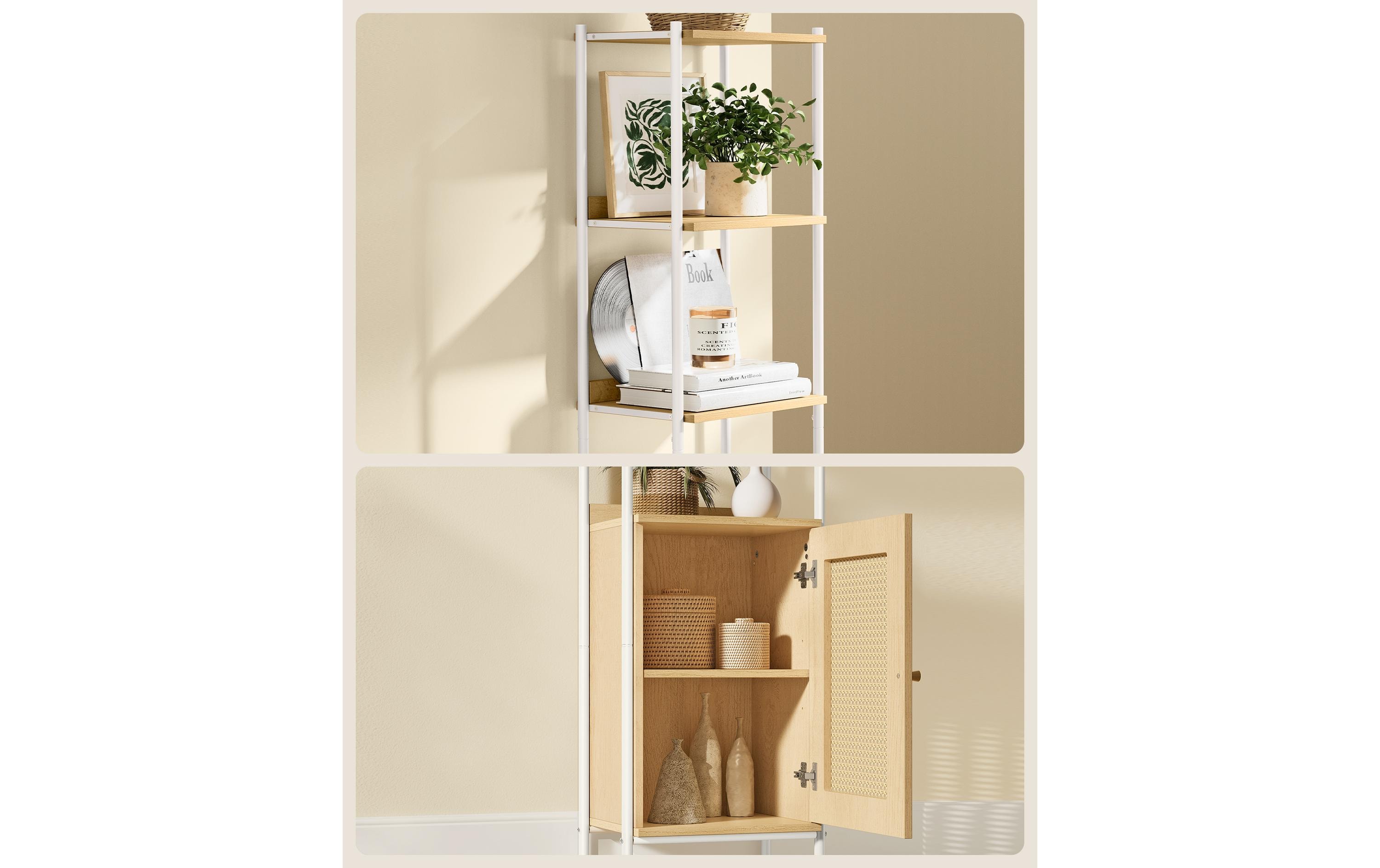 Regal mit 6 Ebenen 40 cm x 174.7 cm, Eiche/PerlweissBücherregal