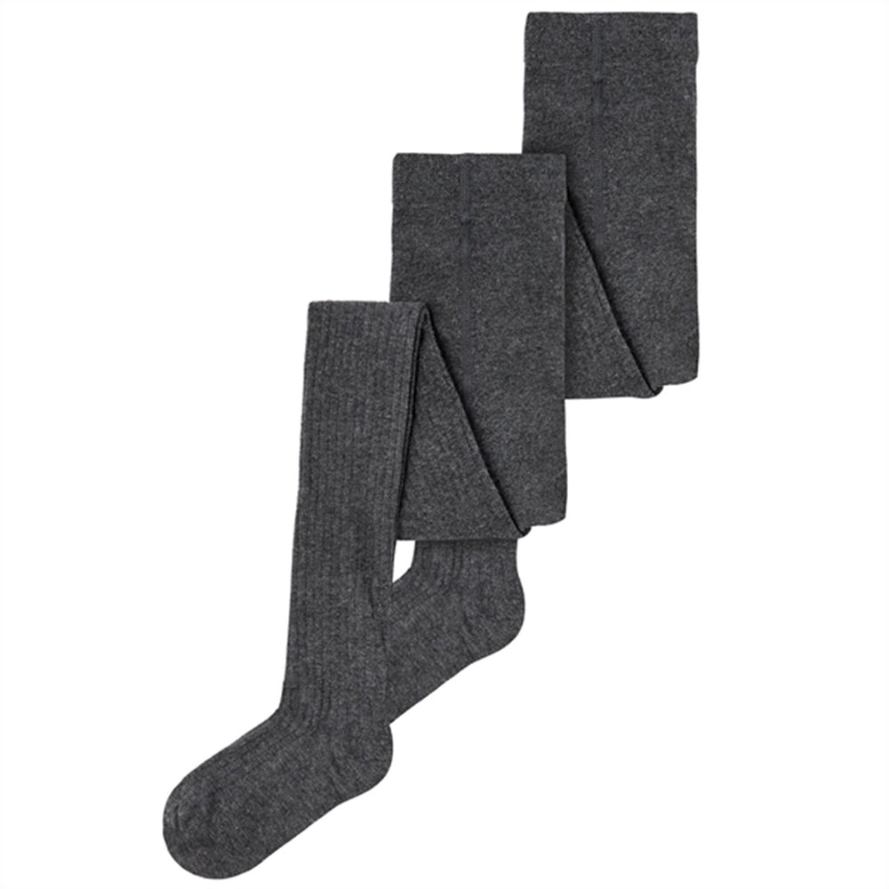 Dark Grey Melange Rib Strømpebukser 2-pak Noos