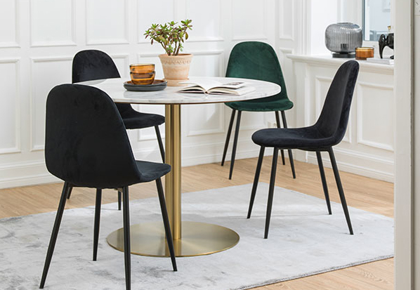 Corby spisebord Marmor bordplate med messingfarget understell