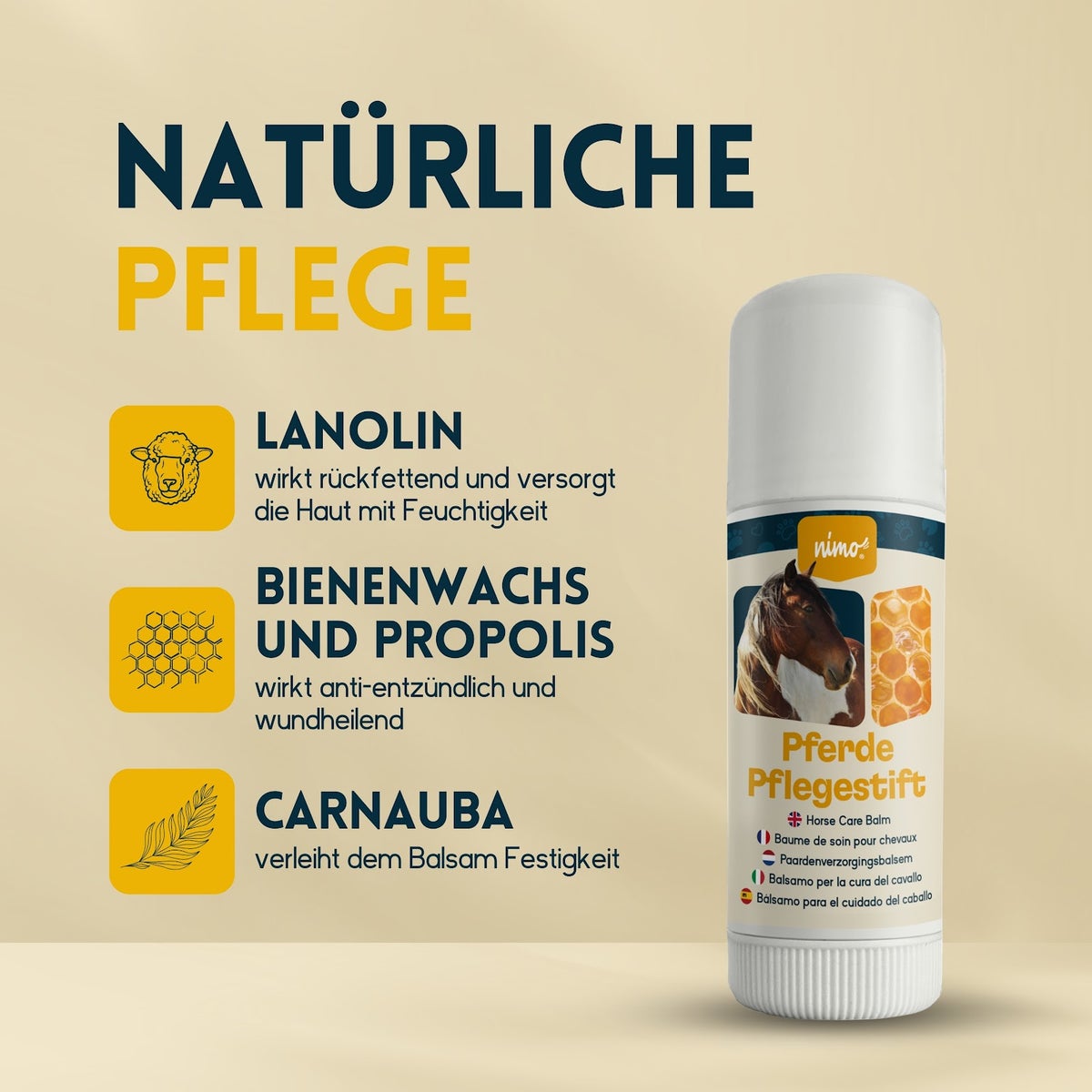 nimo® Paardenverzorgingsstick • met bijenwas en propolis voor geïrriteerde en droge plekken