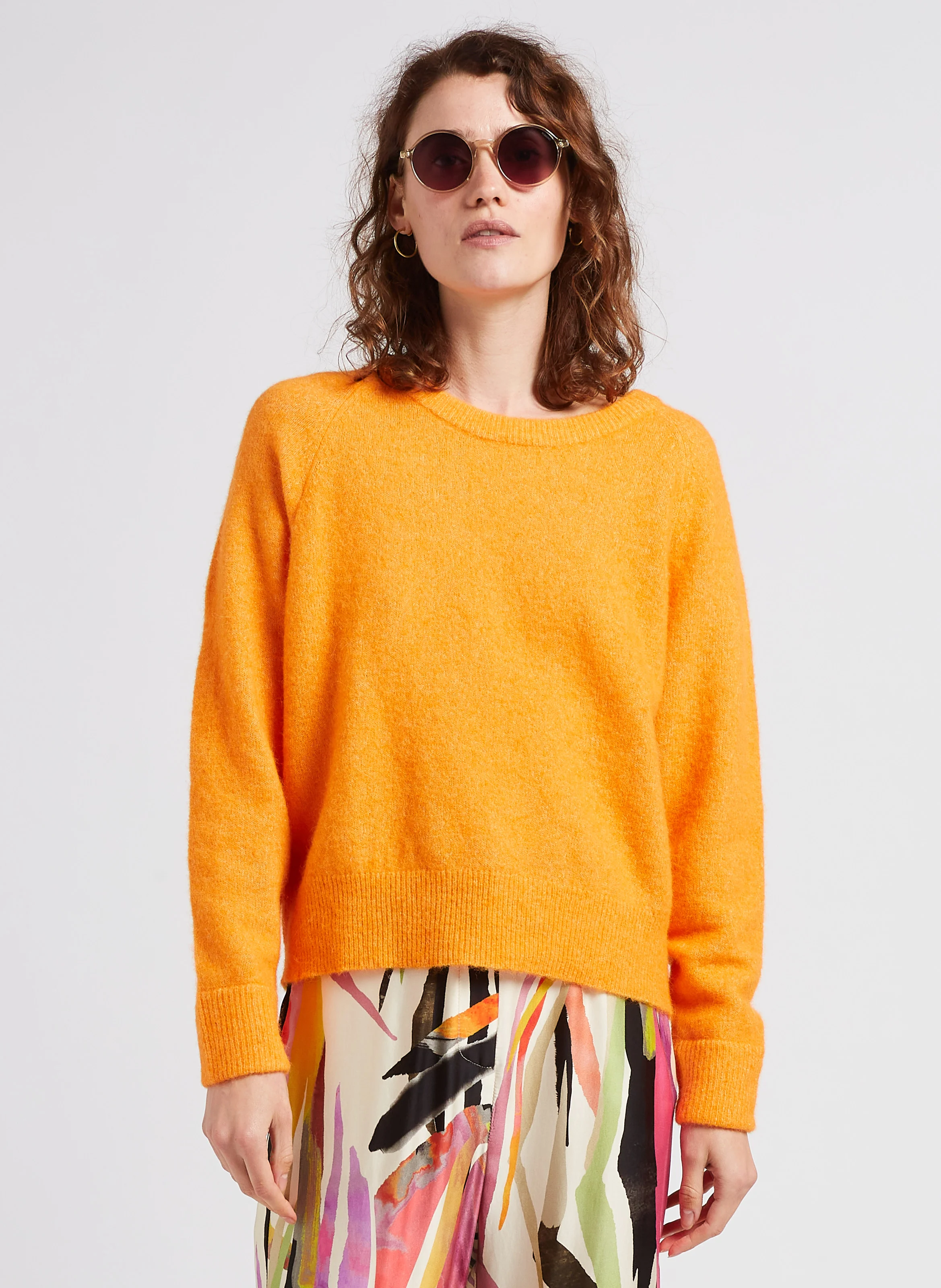 Pull col rond en laine mélangée | Orange