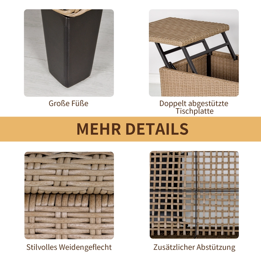Outsunny 2in1 Gartentisch mit Stauraum khaki