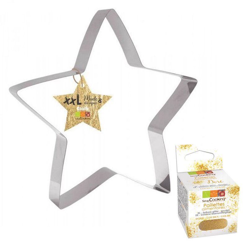 Découpoir à pâtisserie inox XXL Etoile + paillettes dorées Scrapcookin