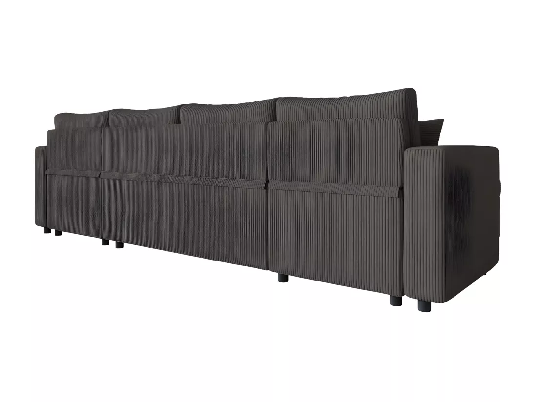 Canapé panoramique 6 places Maria convertible avec 2 coffres en velours côtelé - Gris anthracite - L295 x P146 x H81cm - Loungitude