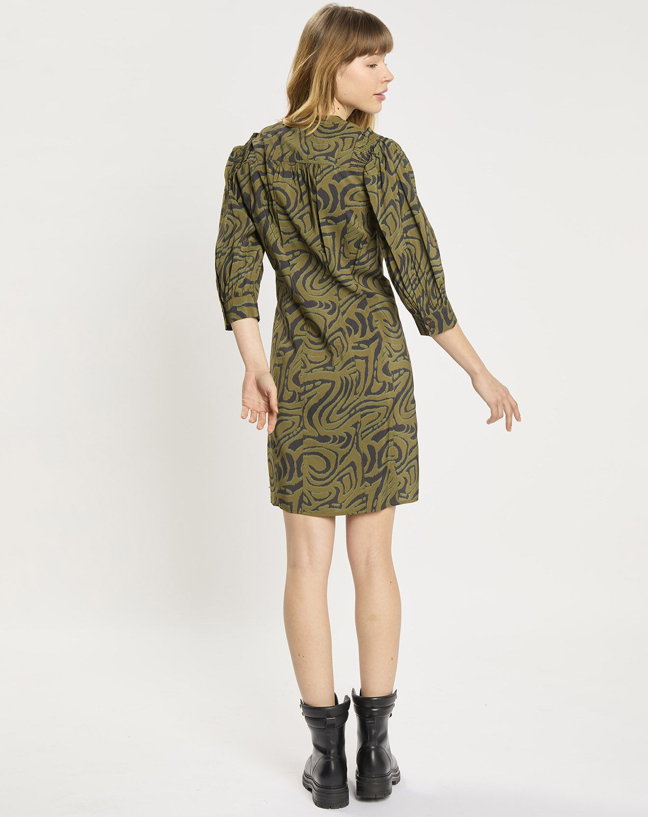Scotch & Soda Robe Bouton Mi-Longue Zèbre vert/noir