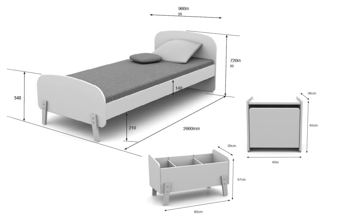 3-teiliges Kinderzimmer-Set KIDDY - hellgrau - 90x200 cm