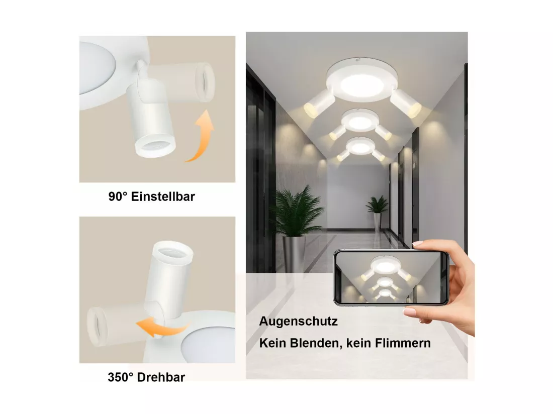 NETTLIFE Spot de plafond 2 ampoules GU10 20W chambre 3000k Pivotant Pivotant en métal à 350°