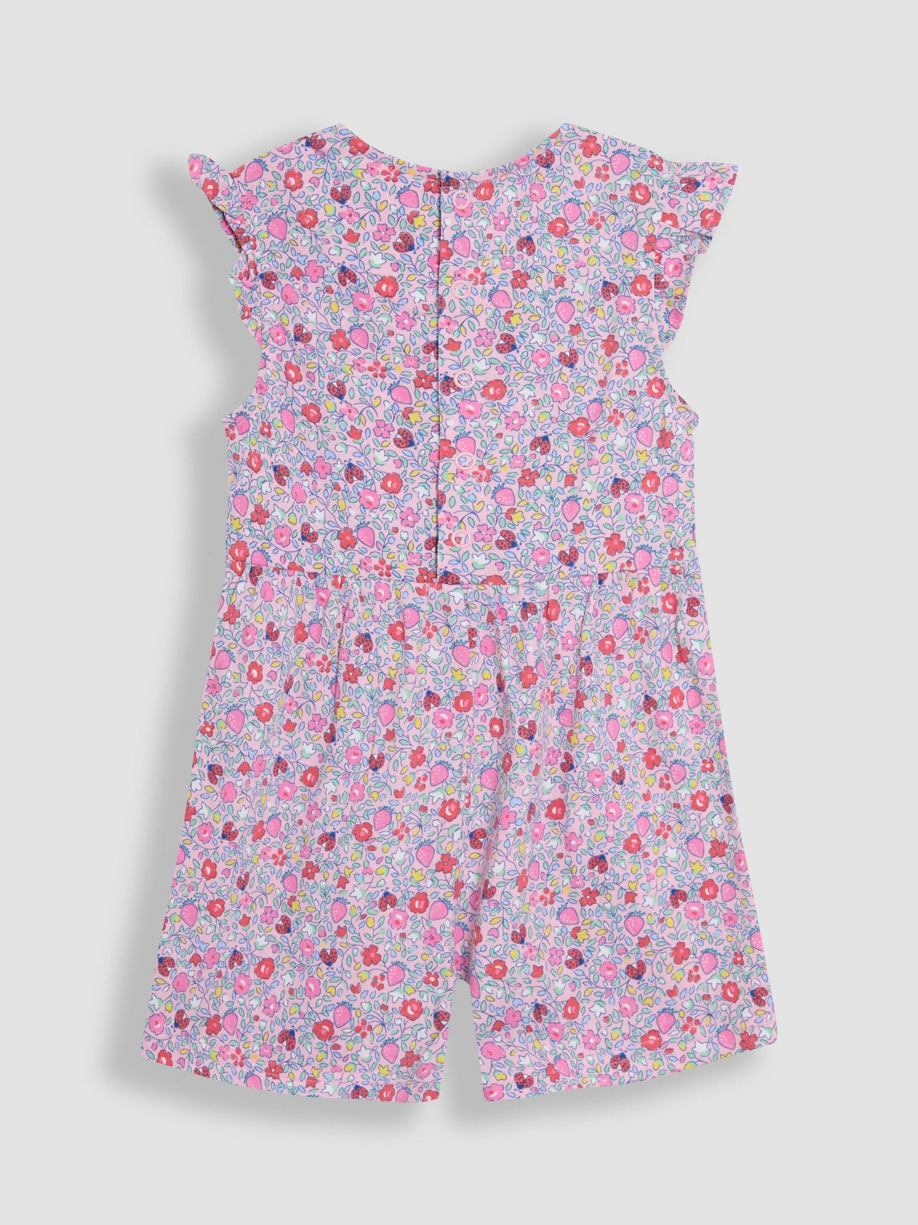 JoJo Maman Bébé Ruffle Shoulder 100% Cotton Playsuit