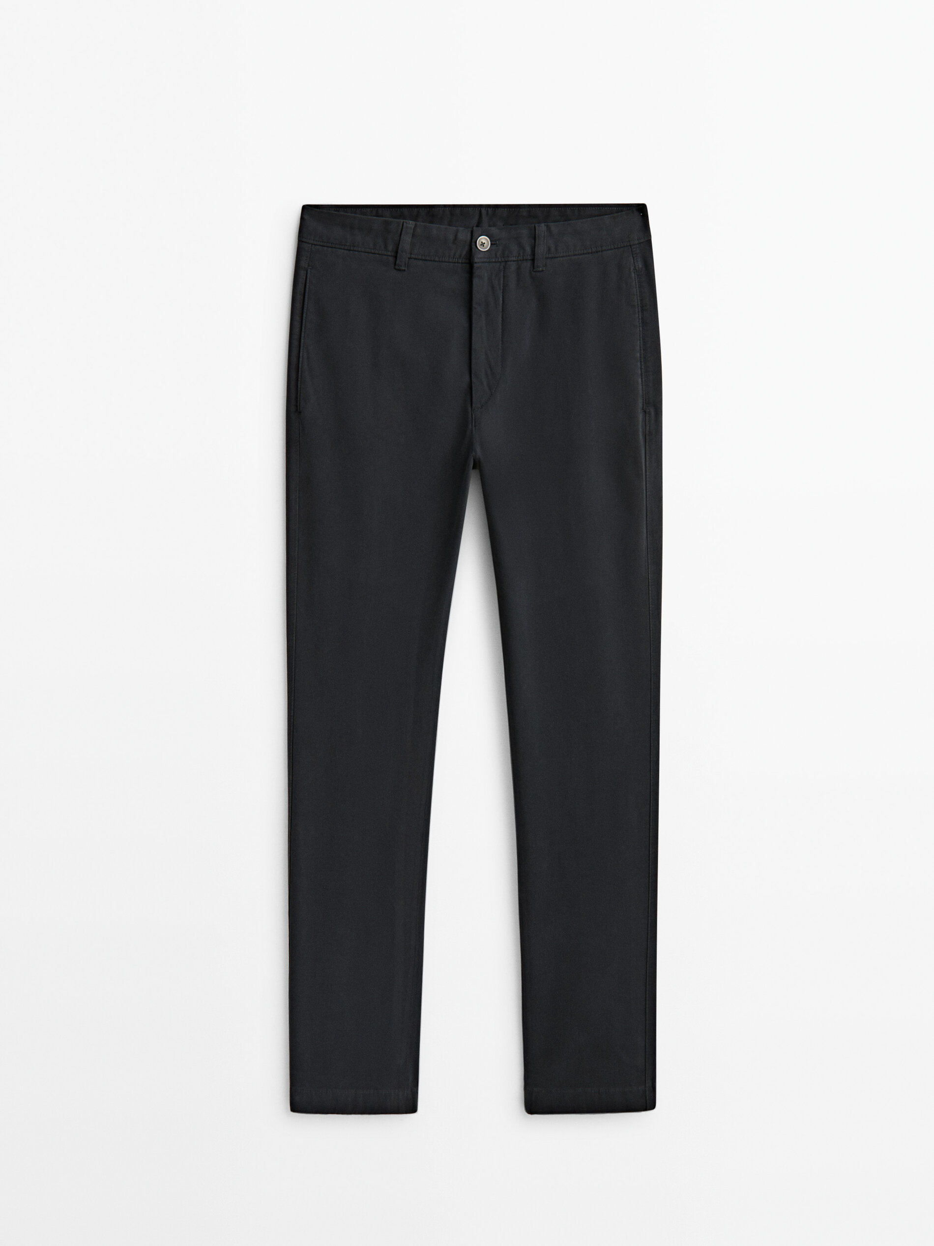 Calça chino em mistura de algodão, corte afunilado - AZUL MARINHO
