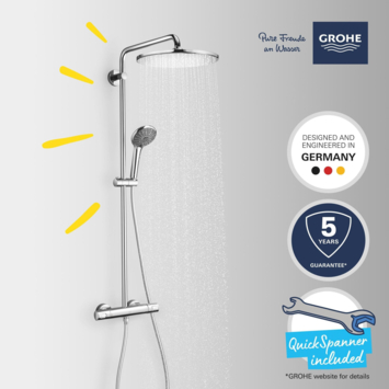 Grohe regendoucheset Quickfix Vitalio Joy XXL - hoofddouche 31 cm - met handdouche en thermostaatkraan 3 standen chroom - hartafstand kraan 15 cm