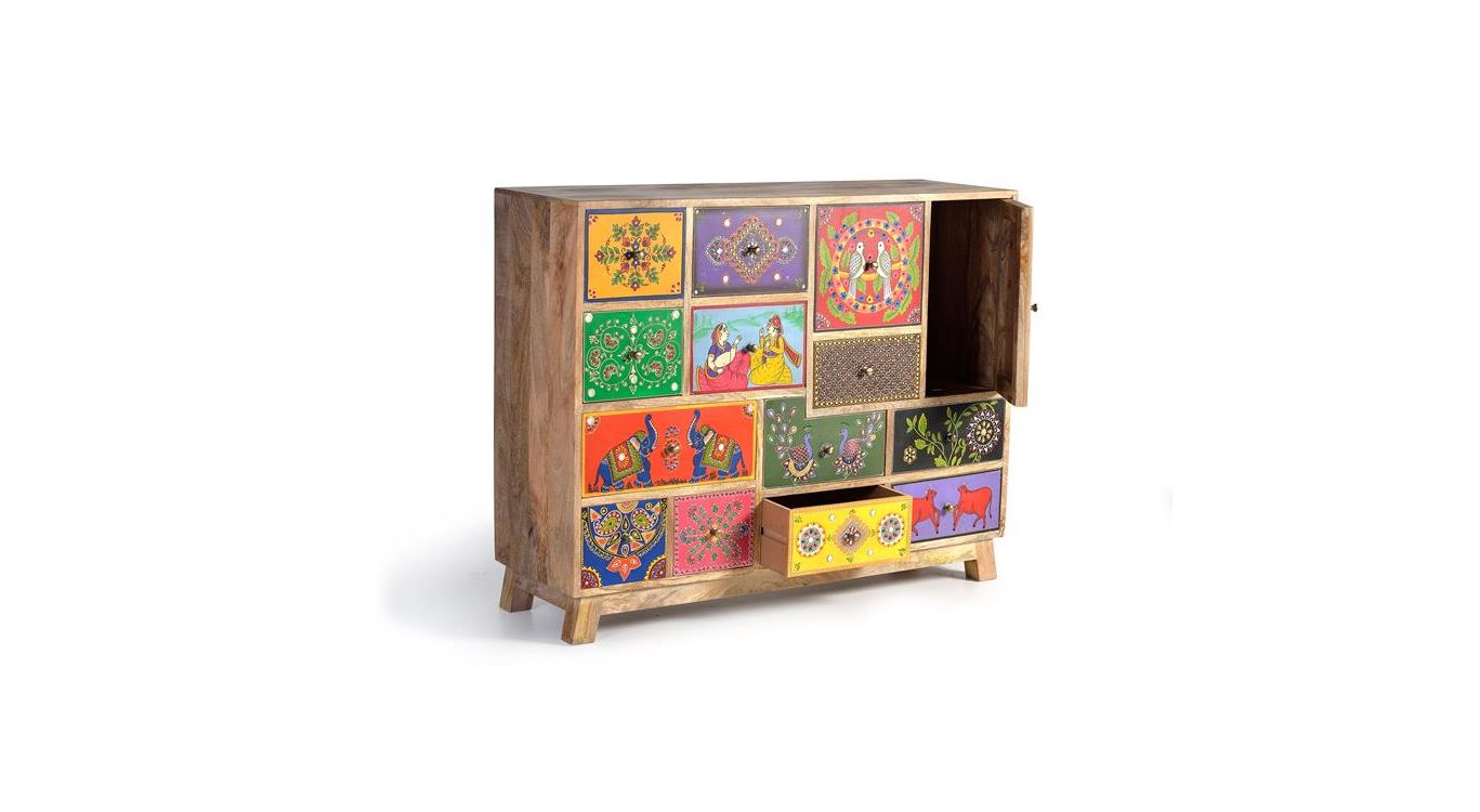 Commode 13 tiroirs bois multicolore 112x35x90cm