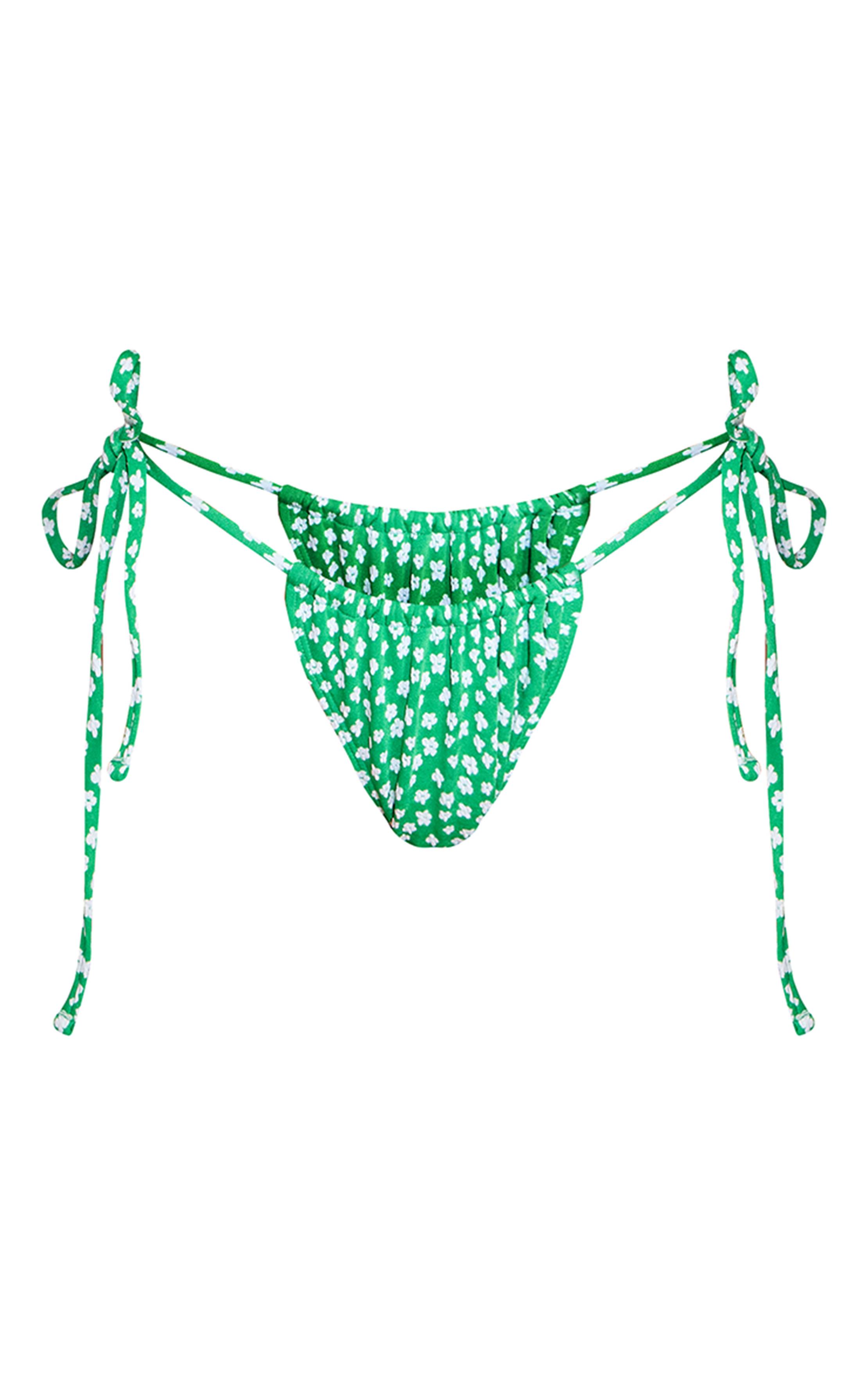 Vert Bas De Bikini À Nouettes Motif Fleuri Ditsy