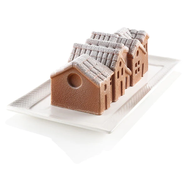 Moule 3D bûche village enneigé en silicone Silikomart