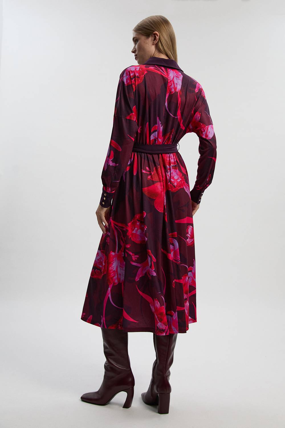 KarenMillen Robe Longue en Crêpe à Imprimé Floral avec Ceinture Nouée