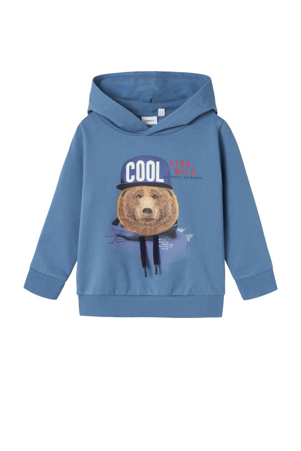 NAME IT hoodie NMMLABEAR met printopdruk middenblauw