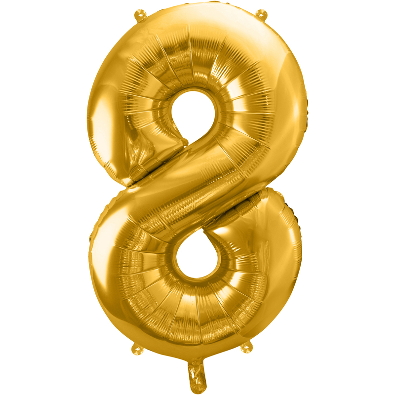 Partydeco Folienballon Zahl 8, gold